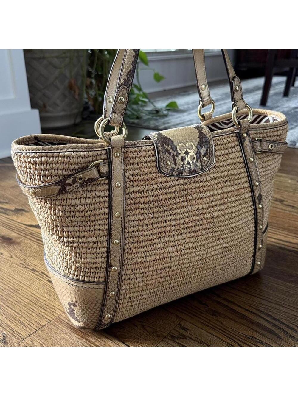 Coach Python Straw Natalie Tote Bag - Picture 3 of 8